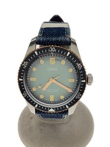 ORIS◆自動巻腕時計/アナログ/レザー/GRN/NVY/7707/20240421日差+1