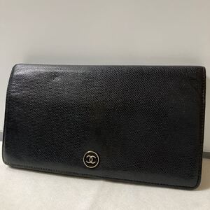 【良品】 CHANEL シャネル 長財布 ココボタン ココマーク キャビアスキン レザー ブラック シリアルあり