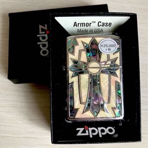 現品限り ZIPPO アーマー ジッポー ライター シェルクロス 十字架 クロス 象嵌 ARMOR 希少品 豪華 天然貝 GRND-CRS 高級