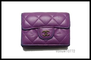 近年モデル希少美中古■CHANEL 31番台 マトラッセ レザー 3つ折り財布 シャネル■1212oh205707