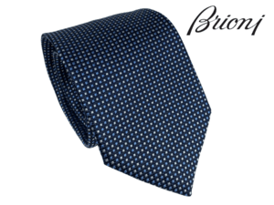 ブリオーニ Brioni O61D00 P9488 4048 MIDNIGHT BLUE BLUE ミッドナイトブルー系地 ブルー系Xシルバー系 四角 ピンドッド柄 ネクタイ