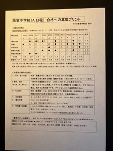 ＜PDF送信版＞栄東中学校・A日程　2025年新合格への算数プリント ◆特訓プリント付き