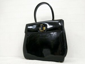 ◆美品◆Salvatore Ferragamo フェラガモ◆ガンチーニ◆エナメル パテント レザー 本革◆ハンド バッグ◆ブラック ゴールド金具◆A5271