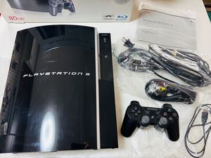 動作品 PS3 プレステ3 本体 CECHL00 クリアブラック 80GB 初期化済 ソニー SONY ケーブル/コントローラ付 PlayStation3