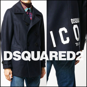 22-23AW/新品182,600円【DSQUARED2】ディースクエアード/25周年限定/ICON THE PEACOAT ARCHIVE2009プリント 13スター釦Pピーコート52