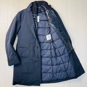 美品/0 S相当★モンクレール/MONCLER LESPARRE レイヤード ダウンコート 2WAY ジャケット リブニット アウター ロング丈 メンズ 紺