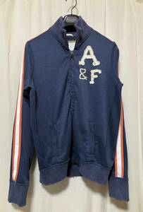 ABERCROMBIE& FITCH アバクロンビーアンドフィッチ トラックジャケット ジャージ 袖ライン 紺 L 中古 ファスナー上げるとき引っかかりあり