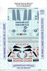 1/48 Superscale スーパースケールデカール　48-1204　F/A-18A+ &F/A-18D Hornets VFC-12&VMFA(AW)-533