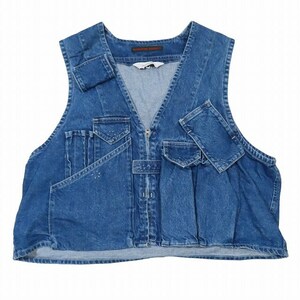 美品 24SS KATHARINE HAMNETT × Sasquatchfabrix. DENIM VEST デニム ベスト ジレ ショート ジップアップ L インディゴ 24SS-JKL-009/5 メ