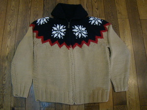 美品 TOMMY HILFIGER JEANS HAND KNIT カウチンセーター M ベージュ ネイビー フルジップ ノルディック トミーヒルフィガー ハンドニット