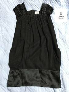 ＬＡＮＶＩＮ　黒シルク１００％袖なしワンピース　３６　ｔ１９８