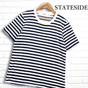 ◆美品◆ STATESIDE ステートサイド パイル生地♪ 半袖 ボーダー カットソー Tシャツ 白 紺 ホワイト ネイビー レディース XS　1884G