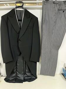 ◯② 呉服屋引き取り品 モーニング スーツ 結婚式 燕尾服 パンツ ジャケット 3点セット 黒 ブラック メンズ