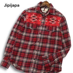 Jipijapa × CHUP ヒピハパ チュプ HEMISPHERES 秋冬★ ネイティブ柄 ニット切替 長袖 チェック ネル シャツ Sz.2 メンズ　A4T11819_B#B