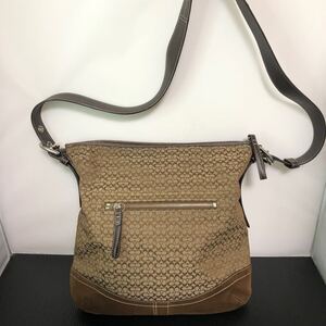 COACH コーチ ミニシグネチャー ショルダーバッグ レザー キャンバス ブラウン　バッグ　縦29横30マチ4cm 斜め掛け