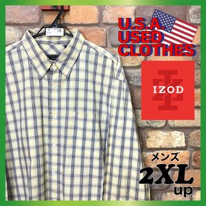 ME6-206★USA古着 ビッグサイズ★訳あり 格安★【IZOD アイゾッド】刺繍ロゴ 長袖 チェックシャツ【メンズ XXL】黄 黒 BDシャツ 長袖シャツ