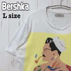 Bershka ベルシュカ アートtシャツ イラスト 人 Lサイズ 白 海外古着