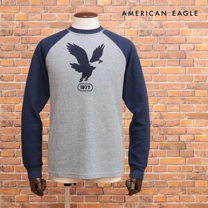 AMERICAN EAGLE/Lサイズ/サーマル ロンT 1182-3332 イーグル プリント ラグラン 丸首 長袖 新品/グレー/jb135/