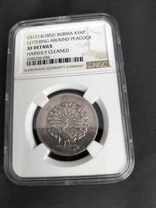 1852年　ビルマ　ミャンマー　クジャク銀貨ワンチャット銀貨　イギリス領ビルマミャンマー　ＮＧＣ ＸＦ