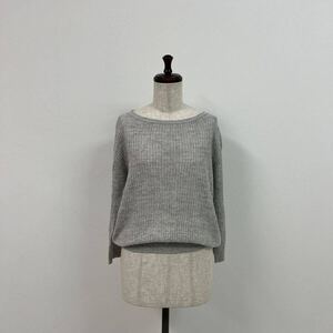 MARGARET HOWELL マーガレット ハウエル リネン 混 カギ 編み リブ ニット プル オーバー 7部 サイズ　F グレー 系 KNIT