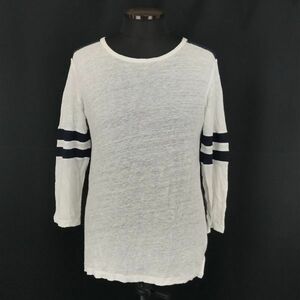 J.CREW/ジェイクルー★100％麻/リネン/七分袖Tシャツ/ロンT【Mens size -S/White×Navy】Tops/Shirts◆BG982