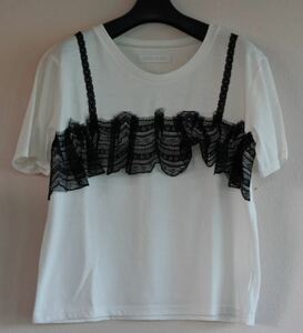 CECIL McBEE セシルマクビー カットソー Tシャツ レース 白ｘ黒 Mサイズ frdthdk k2 h0715