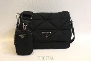 二子玉)PRADA プラダ パデッドRe-Nylon ショルダーバッグ 定価346,500円 1BD290 キルティング ナイロン ブラック 黒 美品