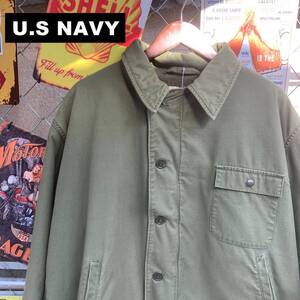 70s U.S NAVY デッキジャケット XL サイズ A-2 USA アメリカ 海軍 ミリタリー カーキ 緑 10534