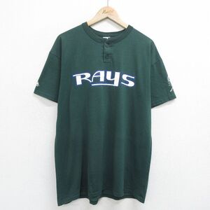 XL/古着 マジェスティック 半袖 ビンテージ Tシャツ メンズ 90s レイズ ナイアガラニッサン 13 ヘンリーネック 緑 グリーン