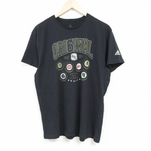 L/古着 アディダス adidas 半袖 ブランド Tシャツ メンズ NHL ボストンブルーインズ シカゴブラックホークス クルーネック 黒 ブラック