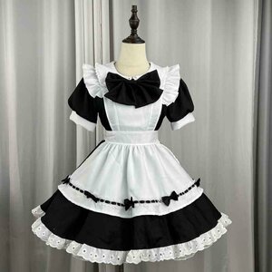 S～6L大きいサイズ★可愛いレース切替コスプレ レース切替メイド服 エプロン 3set 6L ピンク