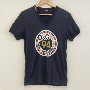 D&G DOLCE&GABBANA Vネック 半袖 Tシャツ 紺 ネイビー メンズ 46サイズ ドルチェ&ガッバーナ ドルガバ カットソー 3080225