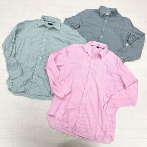 1476◎ 3点 セット J.Crew ジェイクルー トップス シャツ 長袖 フルボタン チェック ストライプ グリーン ピンク メンズS