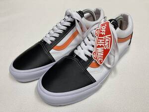 VANS OLD SKOOL 黒レザー 白 オレンジライン US10 (28cm) バンズ オールドスクール アメリカ企画限定!!