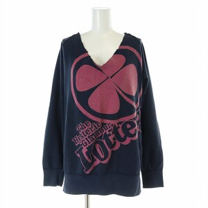 ヒステリックグラマー HYSTERIC GLAMOUR シルク混 カットオフ加工 Vネックトレーナー スウェット 長袖 F 紺 ネイビー