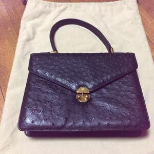 オーストリッチ 黒　ハンドバッグ genuine ostrich leather TAIR