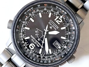 1円スタート☆CITIZEN シチズン PROMASTER プロマスター【H411-T004911】エコドライブ チタン 電波ソーラー 黒