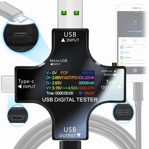 LCDデジタルマルチメーター USBテスター 電圧電流チェッカー QC3.0/2.0対応 USB-A Type-C microUSB