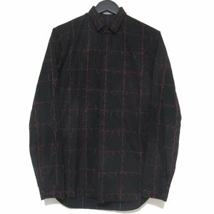 クリーニング済 美品 DIOR HOMME ディオールオム デザインステッチ ブロックチェック柄 長袖 シャツ 563C574W8080 37 ブラック×レッド