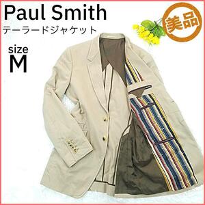 【美品】 【孤高の裏地】Paul Smith ポールスミス テーラードジャケット メンズ Mサイズ ベージュ 古着【T227】