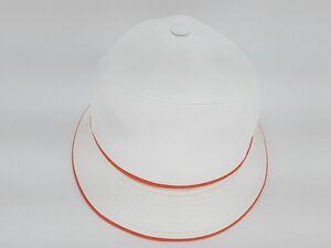 中古 帽子 ハット エルメス コットン 白 ホワイトｘオレンジ 部分的に汚れあり HERMES ◆3105/高林店 ST