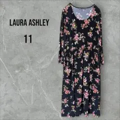 《LAURA ASHLEY》花柄ワンピース 膝下丈 ストレッチ サイズ11 L