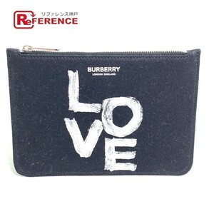 BURBERRY バーバリー メイクポーチ 化粧ポーチ LOVE コインケース クラッチバッグ ポーチ キャンバス ブラック レディース【中古】未使用