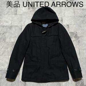 美品 UNITED ARROWS ユナイテッドアローズ GREEN LABEL RELAXING ウールジャケット フード コート ネイビー サイズM 玉FS1212