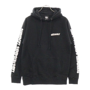 STUSSY ステューシー ×Wes Humpston ×ハンプストン 袖ロゴ バックプリント プルオーバーパーカー フーディ ブラック