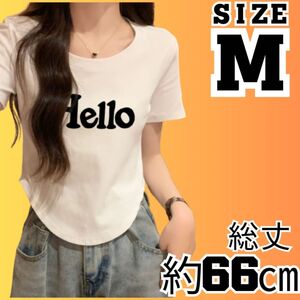 ロゴ Tシャツ HELLO ハロー レディース 白 ホワイト 白T 韓国　M ホワイト