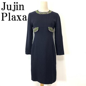 Jujin Plaxa 十仁プラザ 刺繍ワンピース ネイビー紺色 ウール アンゴラ 5 B8803