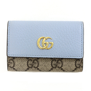 グッチ GUCCI GGマーモント レザー キーケース GGスプリーム キャンバス 456118 ライトブルー ベージュ＆エボニー 【中古】Sランク