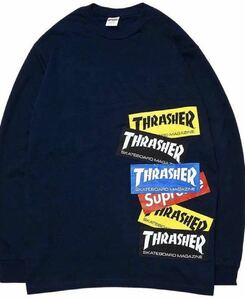 Supreme×THRASHER MULTI LOGO LONG SLEEVE TEE NAVY XL シュプリーム