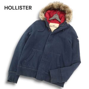 HOLLISTER ホリスター 秋冬 フェイク ファー★ 中綿 フーディー ジャケット ブルゾン Sz.S メンズ ネイビー　C4T11465_C#N